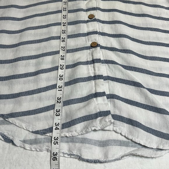 Viola Borghi Women's Shirt Dress Striped Linen Roll Tab Sleeve Size L Italy - Picture 10 of 10